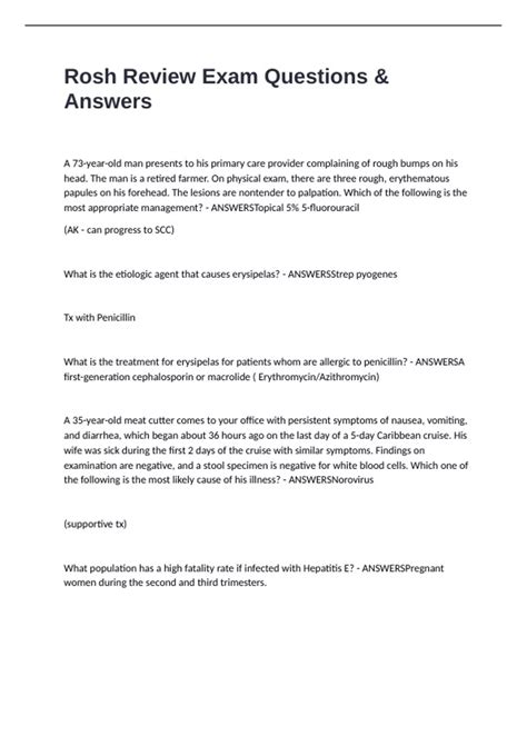 Rosh Review Exam Questions & Answers - Rosh - Stuvia US