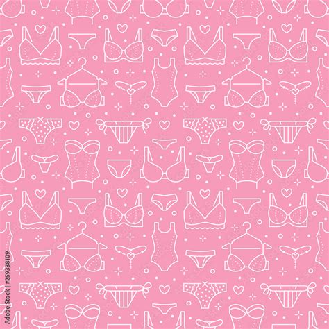 Lingerie Seamless Pattern With Flat Line Icons Of Bra Types Panties