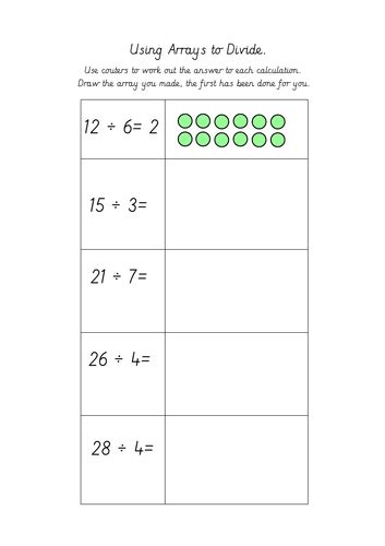 Division Using Arrays Worksheets