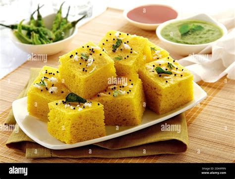 Gujarati Nylon Khaman Dhokla Is Steamed Gramflour Indian Snacks Stock