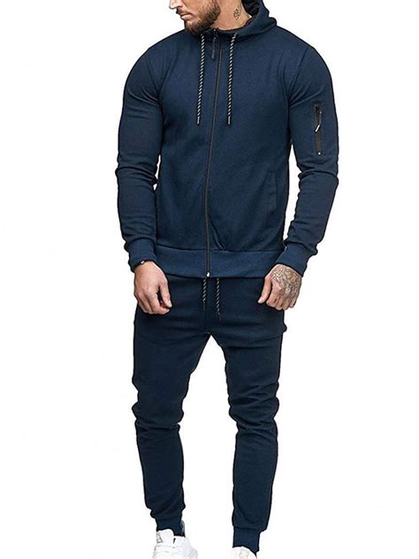 Mens Tracksuit Sweatsuit Full Zip Hoodie Jogging Suits Black Wine Army