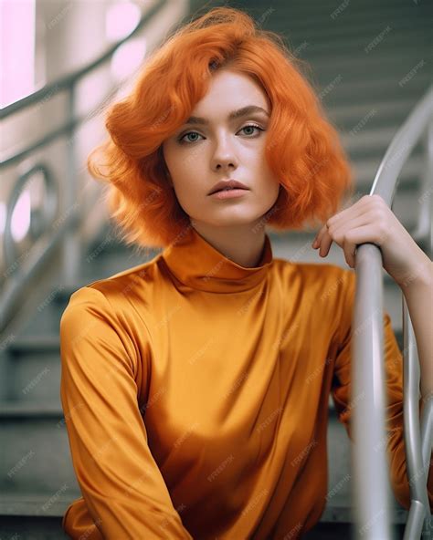 Premium AI Image | a woman with red hair and orange hair is posing on a ...