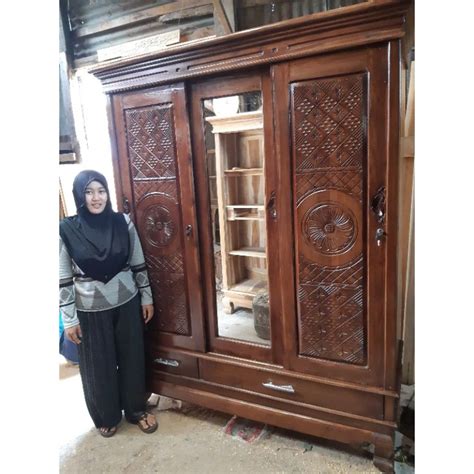 Jual Lemari Kayu Jati Sleding Pintu 3 Laci Bawah Pengirimanseluruh