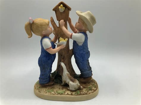 Homco Denim Days Figurine Our Birdhouse Vintage Danny And Debbie