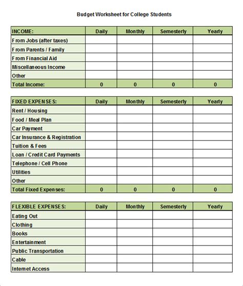 College Budget Template 10 Free Word Pdf Excel Documents Download