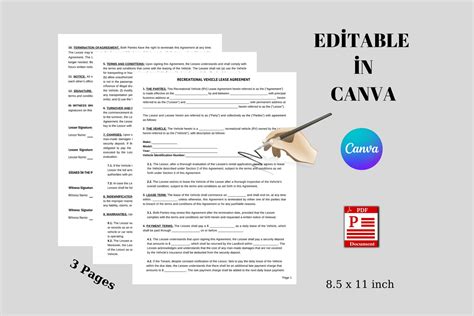 Printable Rv Rental Agreement Short Term Rental Rv Camper Pdf Digital Download Etsy