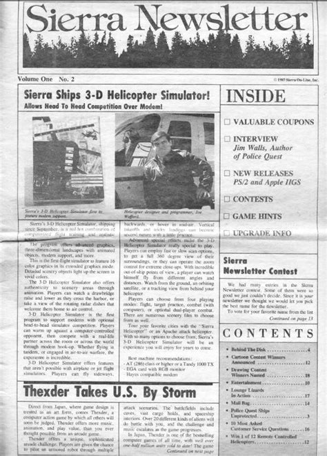 Sierra Newsletter Vol1 No2 1987 Sierra Newslettersierra News