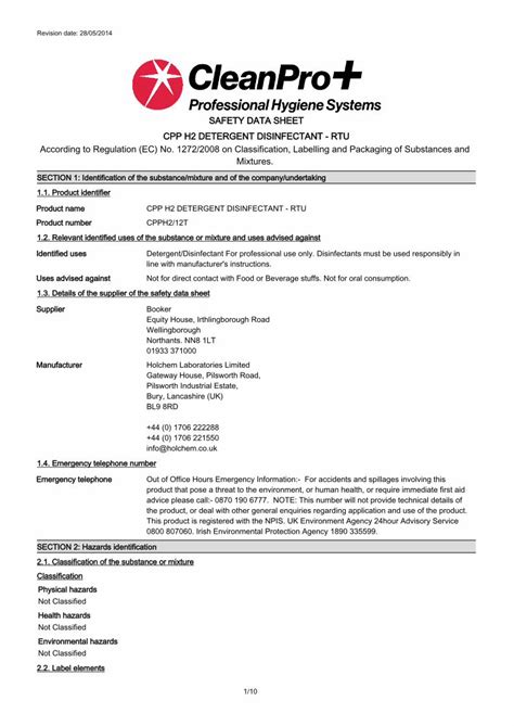 Pdf Safety Data Sheet Cpp H Detergent Detergent Labelling