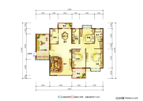 三室两厅户型平面图psd素材免费下载红动网