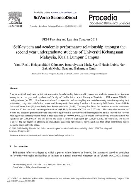 (PDF) Self-esteem and Academic Performance Relationship Amongst the ...