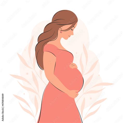 Vetor De Pregnant Woman Future Mom Standing In Nature And Hugging