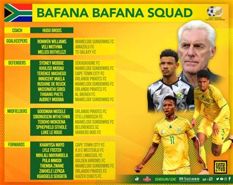 Bafana Bafana squad breakdown: Downs (6), Bucs (4) & Chiefs (1)