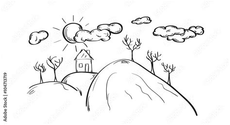 sketch of the house on hill Stock Vector | Adobe Stock