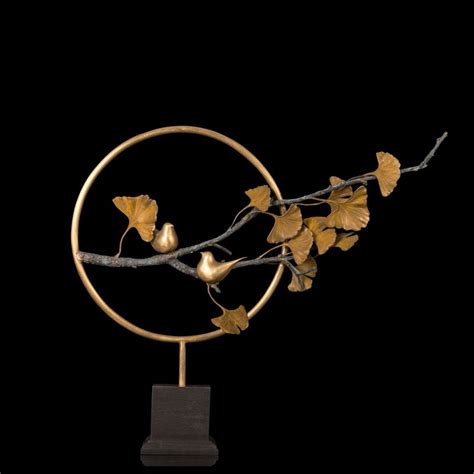 New Style Classical Arts Birds Ginkgo Leaf Bronze Statues Home