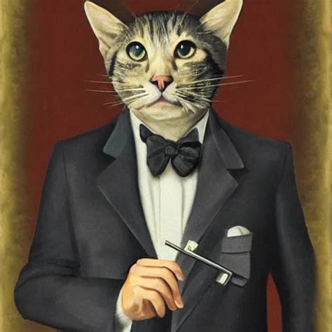 Cat In Suit Smoking Cigar Portrait Stable Diffusion Openart