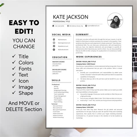 White Resume Template Word, Cv Template, Professional Resume, Creative Resume Template, Clean ...