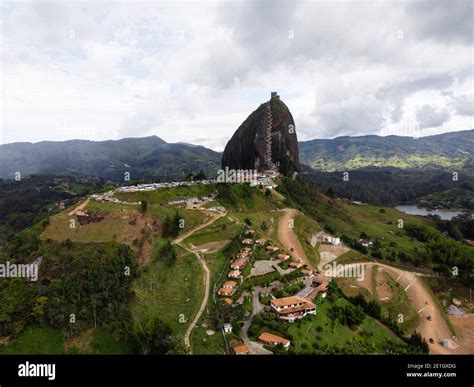 Aerial Panorama Of Piedra Del Penol El Penon De Guatape Rock Stone