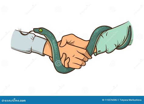 Handshake with a Snake. Snake Handshake. Green Snake, Two Hands. Vector ...