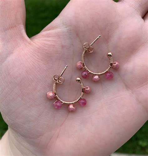 Orecchini Semicerchio Oro Rosa Con Pietre Rosa Miky Bijoux