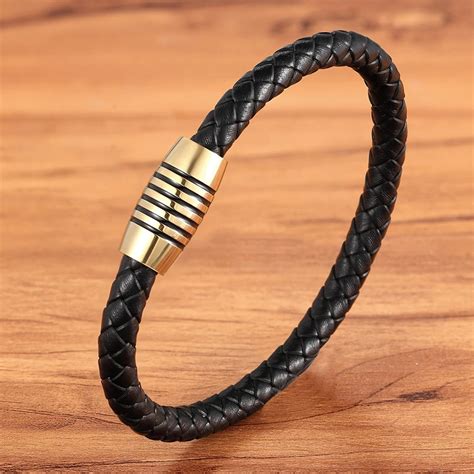 XQNI Pulsera Trenzada De Cuero Simple Para Hombre Brazalete Hecho A