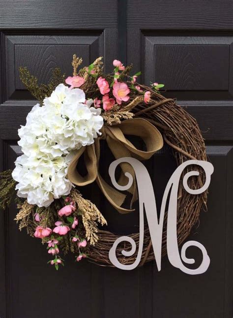 Monogram Wreath Summer Wreath Initial Wreath Front Door Etsy Uk