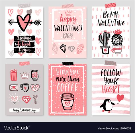 Valentines Day Card Set Hand Drawn Style Vector Image