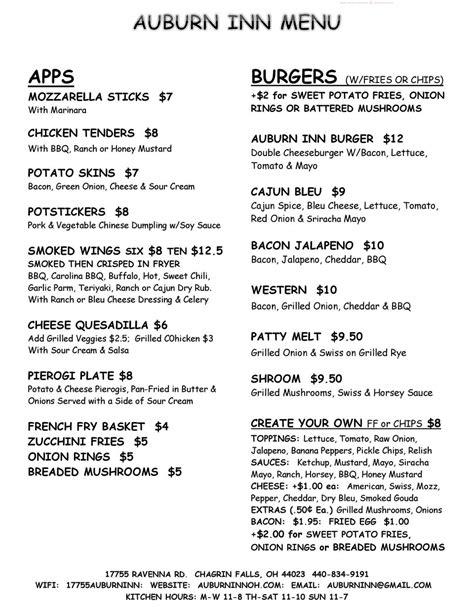 Online Menu of Auburn Inn Restaurant, Auburn Twp, Ohio, 44023 - Zmenu