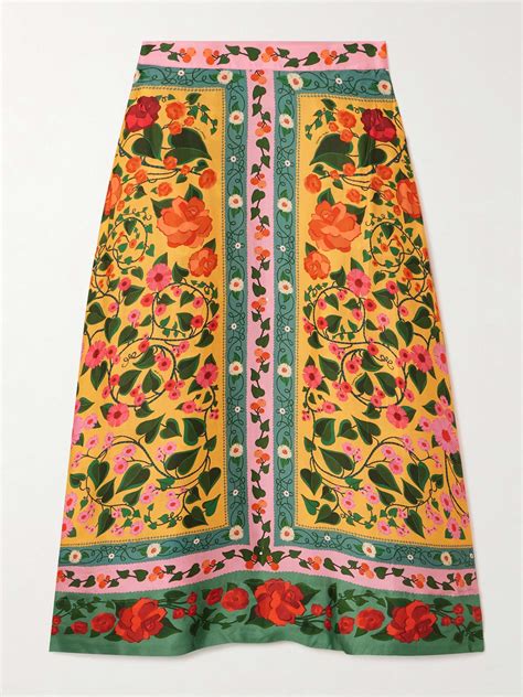 FARM RIO Floral Print Duchesse Satin Midi Skirt NET A PORTER