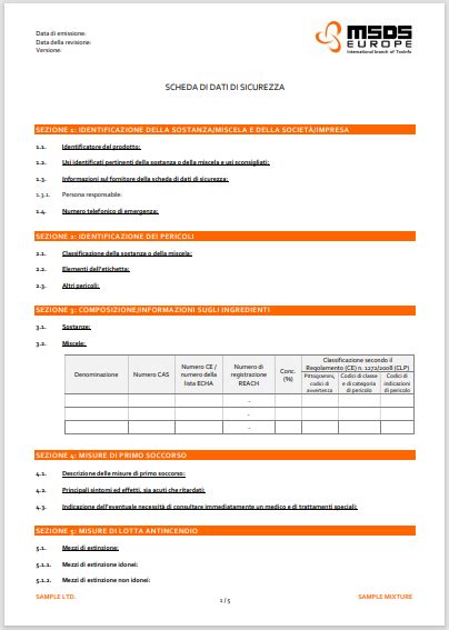 Scarica Campione Scheda Di Dati Di Sicurezza UE 2020 878 MSDS Europe