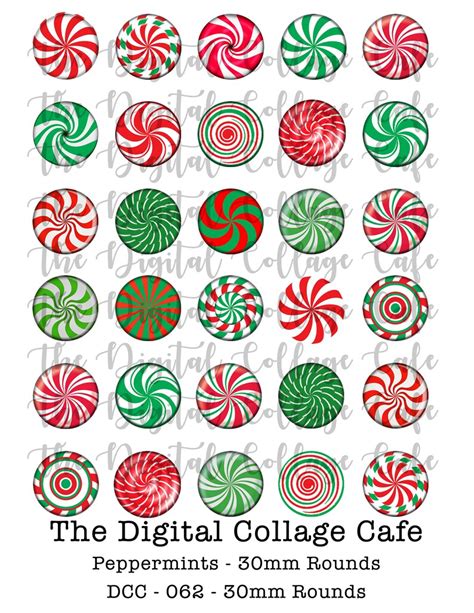 Peppermint Digital Collage Sheet Christmas Candies Digital Etsy