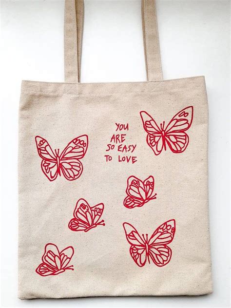 Butterfly Easy Love Tote Bag Handpainted Eco Friendly White Etsy Sac