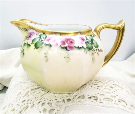 Antique Z S Co Creamer Zeh Scherzer Bavaria Roses Porcelain Artist