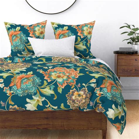 Orange Chintz Duvet Cover Teal Chintz Orange By Chicca Besso Etsy