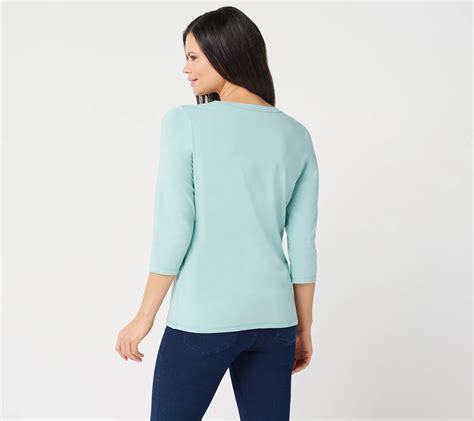 Denim And Co Essentials Perfect Jersey 3 4 Sleeve Round Neck Top