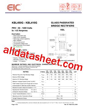 KBL404G Datasheet PDF EIC Discrete Semiconductors