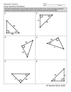 Using Trig Ratios Practice Worksheet (FREE) by Teacher Mine | TpT