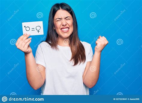 Beautiful Woman Asking For Sex Discrimination Holding Paper With Gender