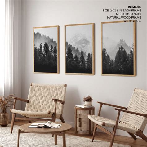 Forest Framed Wall Art Set Of 3 Black And White Minimalist Nature