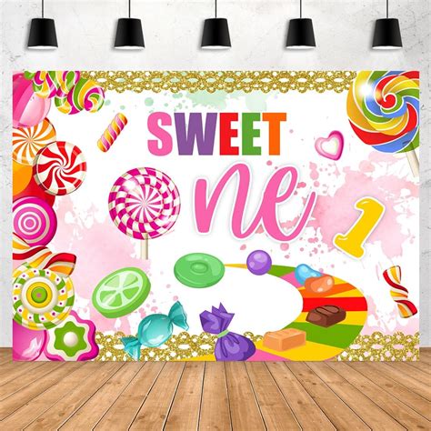 Aperturee 7x5ft Candyland Sweet One Birthday Backdrop Banner Backdrop Sweet Candy