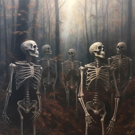 Premium AI Image A Painting Of Skeletons In A Forest With The Words