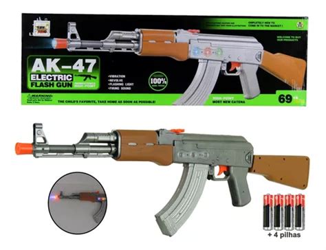 Brinquedo Infantil Arma Metralhadora Ak 47 Luz Som 4 Pilha