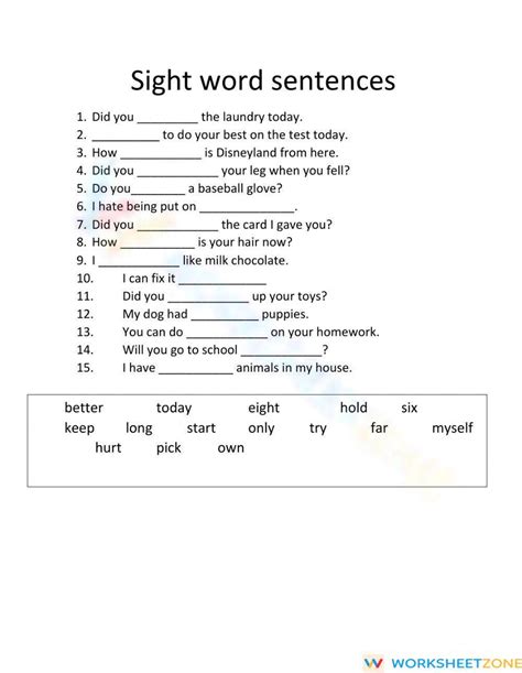 Sight Word Sentence Worksheet