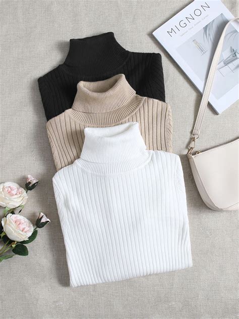 Shein Lune Pcs Turtle Neck Ribbed Knit Jumper Shein Uk