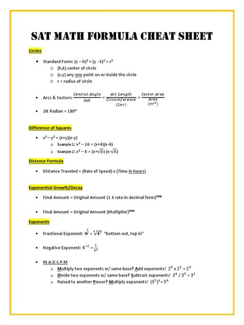 Sat Math Formula Sheet Pdf Exponentiation Triangle