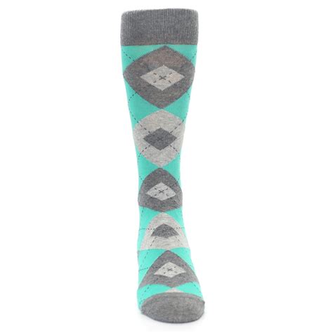 Turquoise Gray Argyle Wedding Groomsmen Mens Dress Socks