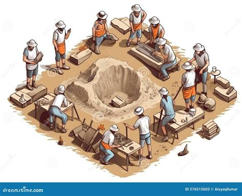 3d Isometric Illustration Of Several Archaeologists Carrying Out