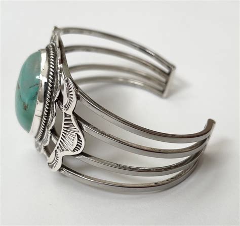 Wide Navajo Turquoise Cuff Bracelet Vintage Native American Sterling