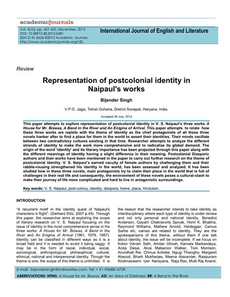 Representation Of Postcolonial Identity In Naipauls Works Docslib