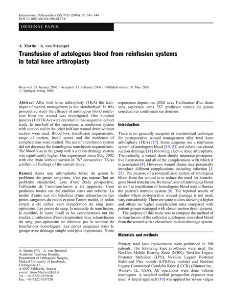 Pdf Transfusion Of Autologous Blood From Reinfusion Systems In Total