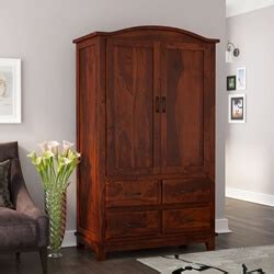 Caspian Modern Solid Wood Wardrobe Clothing Armoire With Shelves